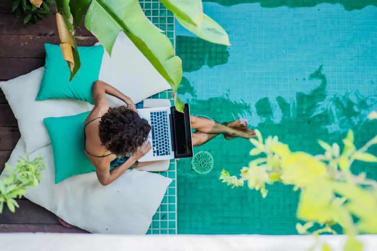 long term international home swap at a swimming pool