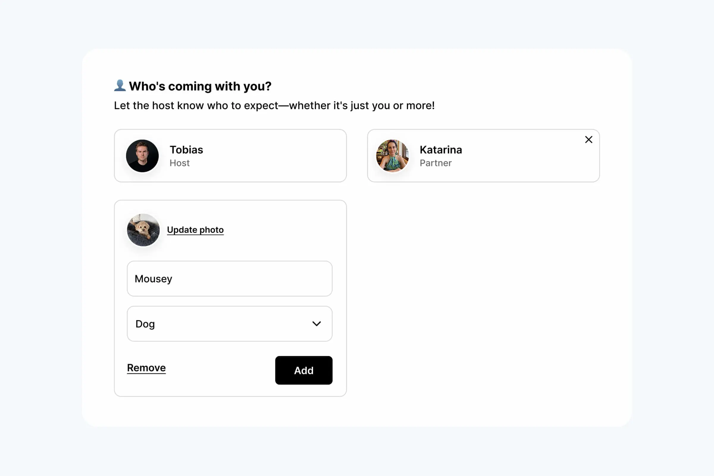 Add guests and see swap details in one place
