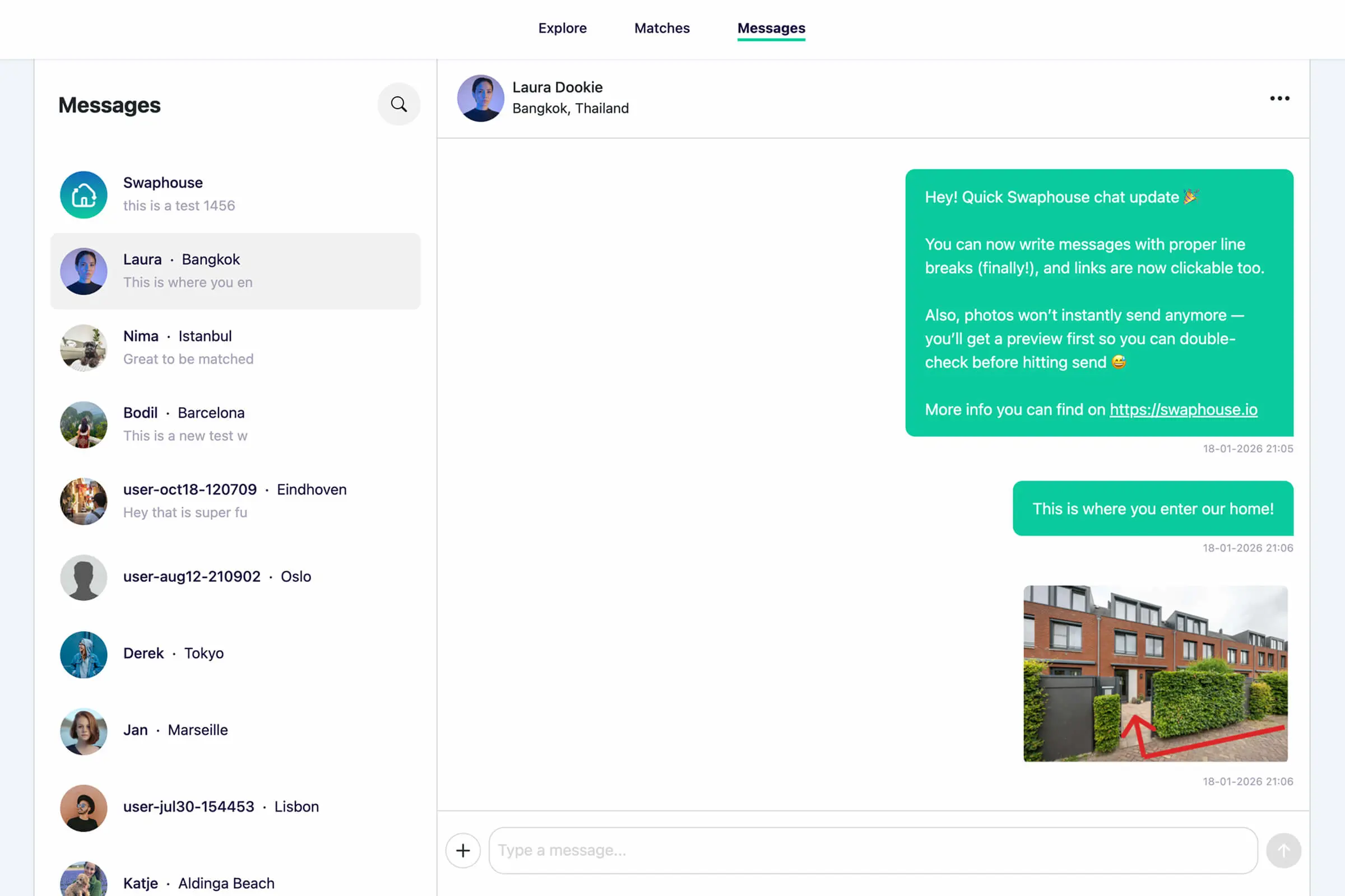 Links, line breaks, and images in a Swaphouse chat
