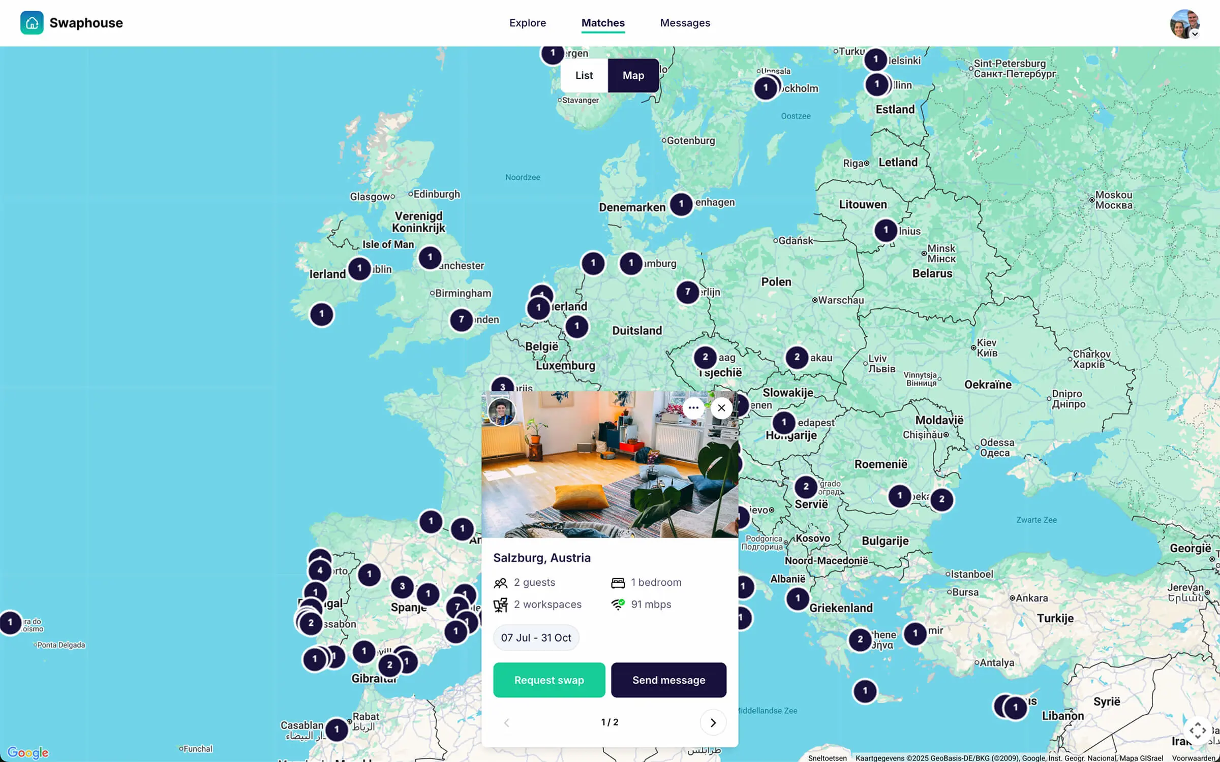 Swaphouse matches on map