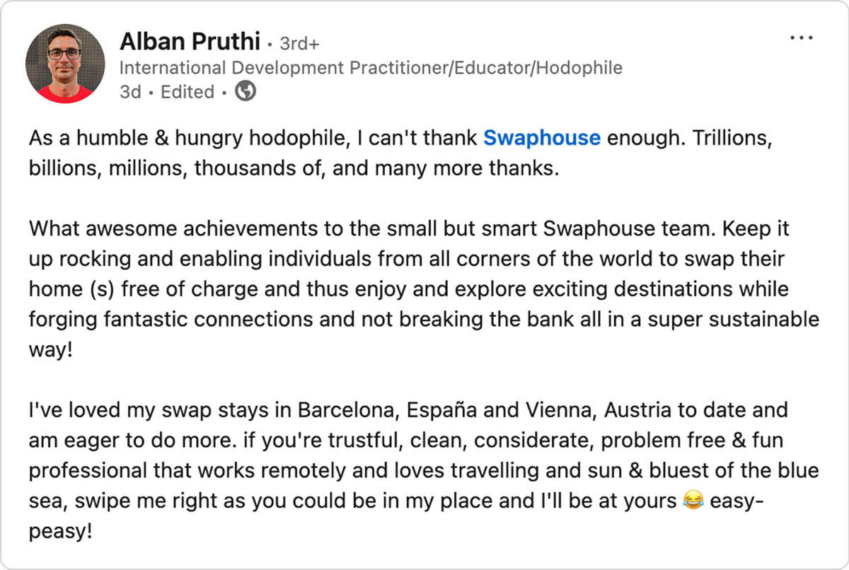 Alban's LinkedIn post about Swaphouse