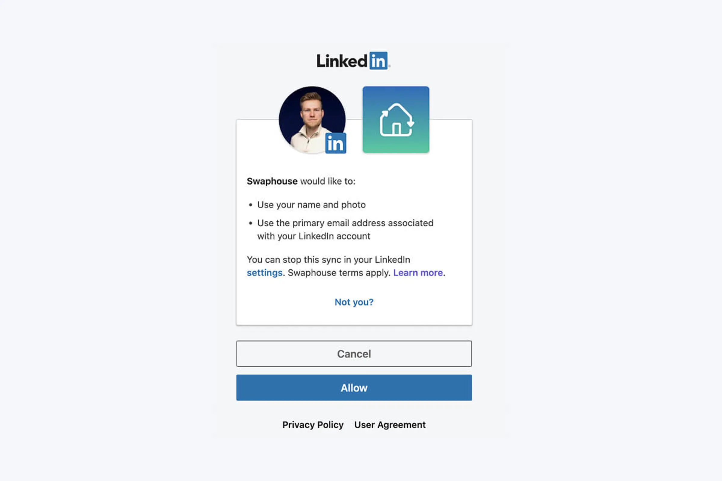Swaphouse sign up with LinkedIn - share your profile data